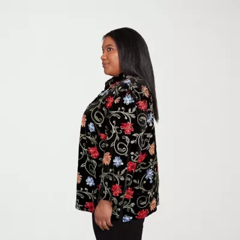 Alfred Dunner Jet Setter Womens Plus Round Neck 3/4 Sleeve Layered Top
