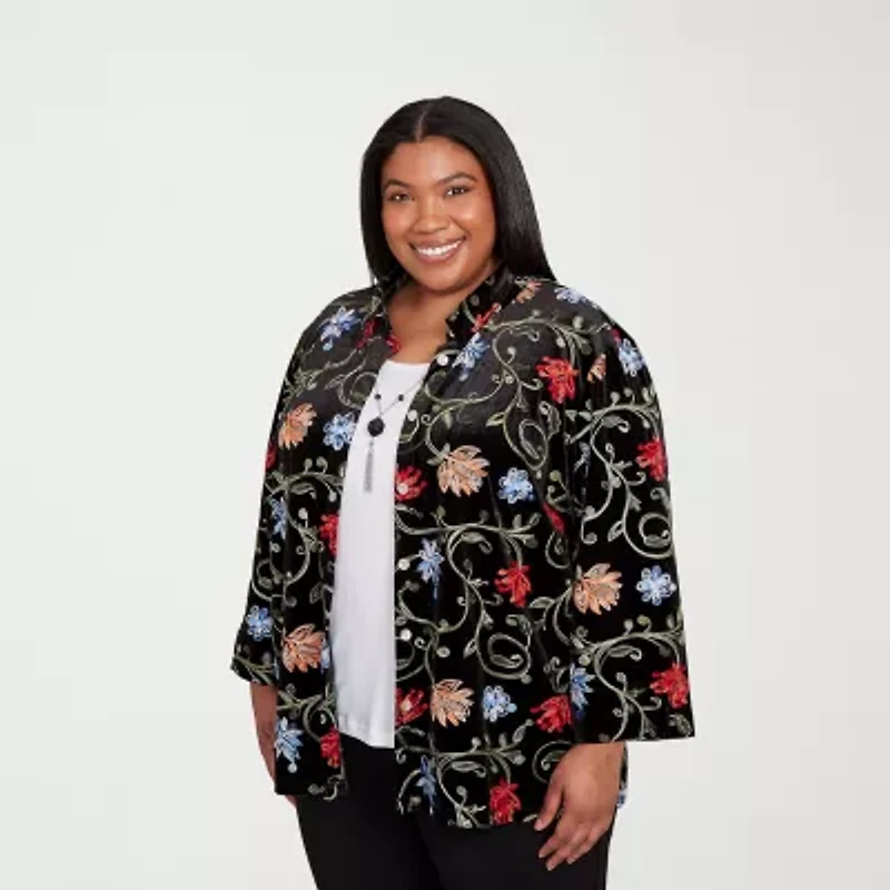 Alfred Dunner Jet Setter Womens Plus Round Neck 3/4 Sleeve Layered Top