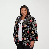 Alfred Dunner Jet Setter Womens Plus Round Neck 3/4 Sleeve Layered Top