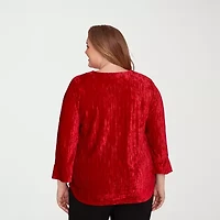 Alfred Dunner Jet Setter Womens Crew Neck 3/4 Sleeve Plus T-Shirt