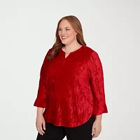 Alfred Dunner Jet Setter Womens Crew Neck 3/4 Sleeve Plus T-Shirt
