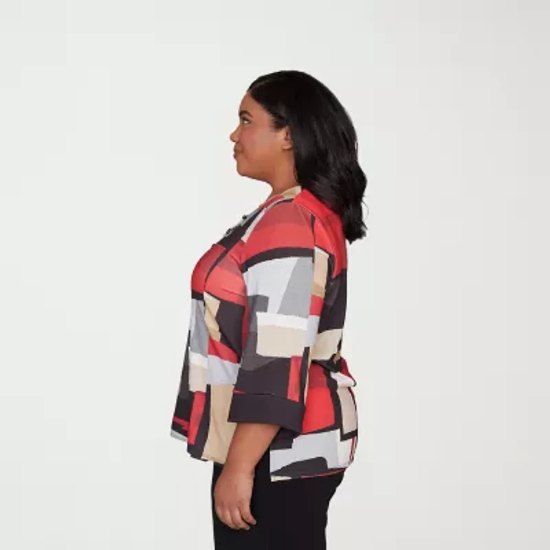 Alfred Dunner Jet Setter Womens Crew Neck 3/4 Sleeve Plus T-Shirt