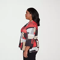 Alfred Dunner Jet Setter Womens Crew Neck 3/4 Sleeve Plus T-Shirt