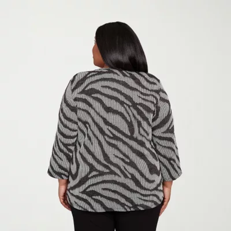 Alfred Dunner Jet Setter Womens Plus Crew Neck 3/4 Sleeve T-Shirt