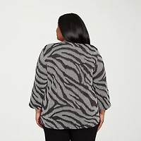 Alfred Dunner Jet Setter Womens Plus Crew Neck 3/4 Sleeve T-Shirt