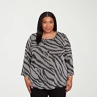 Alfred Dunner Jet Setter Womens Plus Crew Neck 3/4 Sleeve T-Shirt