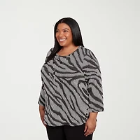 Alfred Dunner Jet Setter Womens Plus Crew Neck 3/4 Sleeve T-Shirt