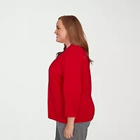 Alfred Dunner Jet Setter Womens Round Neck 3/4 Sleeve Geometric Layered Sweater Plus
