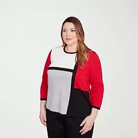 Alfred Dunner Plus Jet Setter Womens Crew Neck Long Sleeve Pullover Sweater