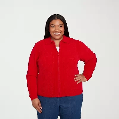 Alfred Dunner Jet Setter Womens Long Sleeve Zipper Plus Cardigan