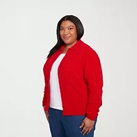 Alfred Dunner Jet Setter Womens Long Sleeve Zipper Plus Cardigan