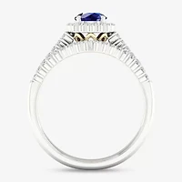 Womens 3/8 CT. T.W. Genuine Blue Sapphire 10K Two Tone Gold Round Halo Bridal Set