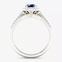 Modern Bride Gemstone Womens 14K Two Tone Gold Round Halo Bridal Set
