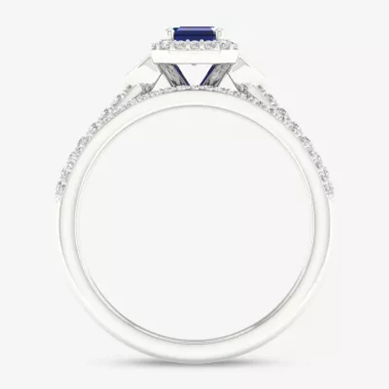 Modern Bride Gemstone Womens 1/ CT. T.W. Lead Glass-Filled Red Ruby 10K White Gold Halo Bridal Set