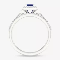 Modern Bride Gemstone Womens 1/ CT. T.W. Lead Glass-Filled Red Ruby 10K White Gold Halo Bridal Set