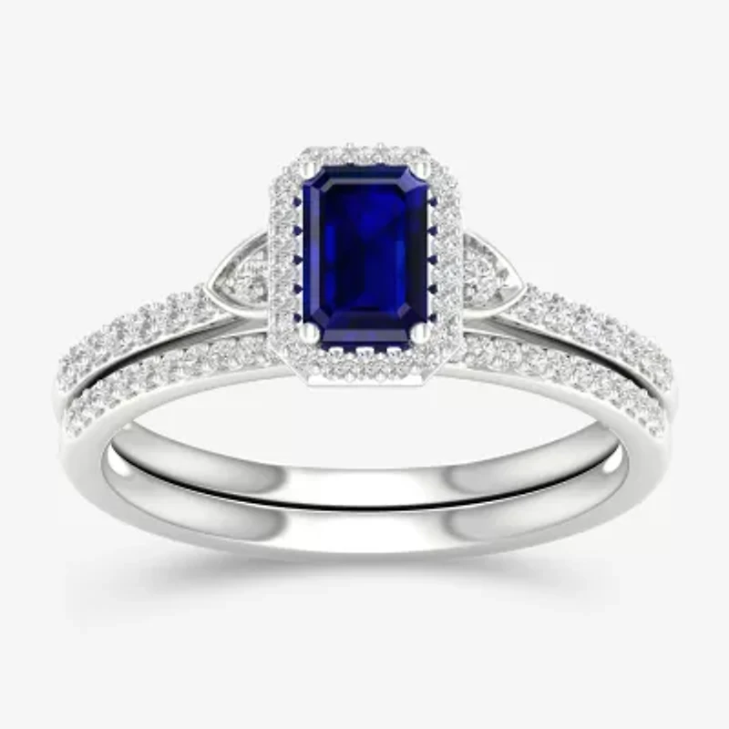 Modern Bride Gemstone Womens 1/4 CT. T.W. Lead Glass-Filled Red Ruby 10K White Gold Halo Bridal Set