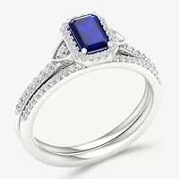 Modern Bride Gemstone Womens 1/ CT. T.W. Lead Glass-Filled Red Ruby 10K White Gold Halo Bridal Set