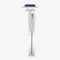 Modern Bride Gemstone Womens 1/ CT. T.W. Lead Glass-Filled Red Ruby 10K White Gold Halo Bridal Set