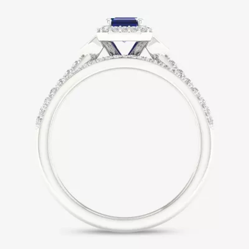 Modern Bride Gemstone Womens 14K White Gold Halo Bridal Set