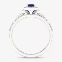 Modern Bride Gemstone Womens 14K White Gold Halo Bridal Set