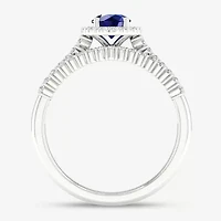 Modern Bride Gemstone Womens / CT. T.W. Genuine Sapphire 10K White Gold Round Halo Bridal Set
