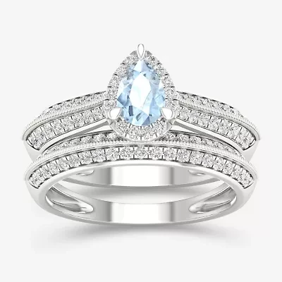 Modern Bride Gemstone Womens 1/2 CT. T.W. Genuine Pink Morganite 10K Rose Gold Pear Halo Bridal Set