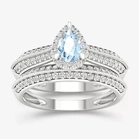 Modern Bride Gemstone Womens 1/2 CT. T.W. Genuine Pink Morganite 10K Rose Gold Pear Halo Bridal Set