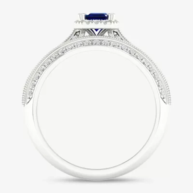 Modern Bride Gemstone Womens 1/2 CT. T.W. Genuine Green Emerald 10K White Gold Halo Bridal Set