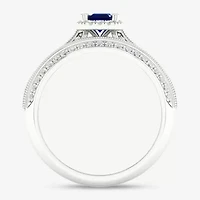 Modern Bride Gemstone Womens 1/2 CT. T.W. Genuine Green Emerald 10K White Gold Halo Bridal Set