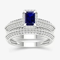 Modern Bride Gemstone Womens 1/2 CT. T.W. Genuine Green Emerald 10K White Gold Halo Bridal Set