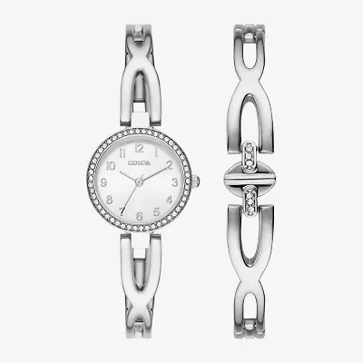 Geneva Geneva Ladies Womens Crystal Accent Silver Tone 2-pc. Watch Boxed Set Fmdjset077