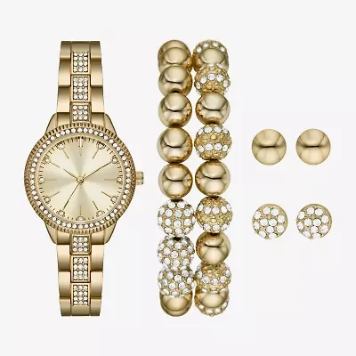 Ladies Boxed Sets Womens Crystal Accent Gold Tone 7-pc. Watch Boxed Set Fmdjset708