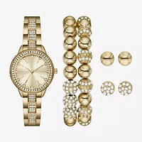 Ladies Boxed Sets Womens Crystal Accent Gold Tone 7-pc. Watch Boxed Set Fmdjset708