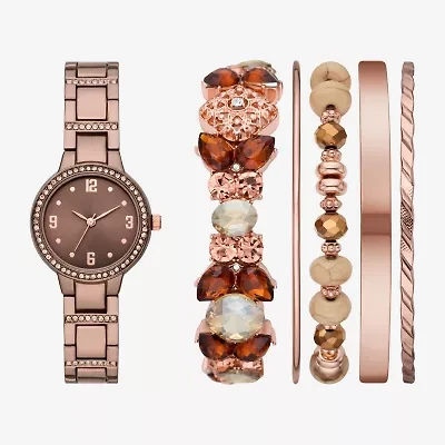 Ladies Boxed Sets Womens Crystal Accent Brown 6-pc. Watch Boxed Set Fmdjset709