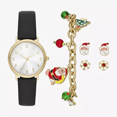 Christmas Sets Womens Black 6-pc. Watch Boxed Set Fmdjps203