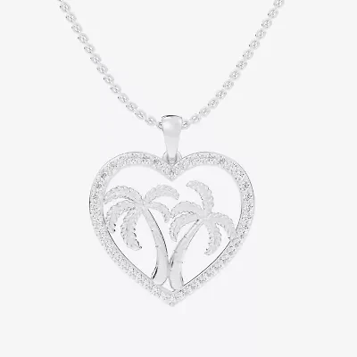 Palm Tree (G-H / Si1-Si2) Womens 1/3 CT. T.W. Lab Grown White Diamond 10K White Gold Heart 18 Inch Pendant Necklace