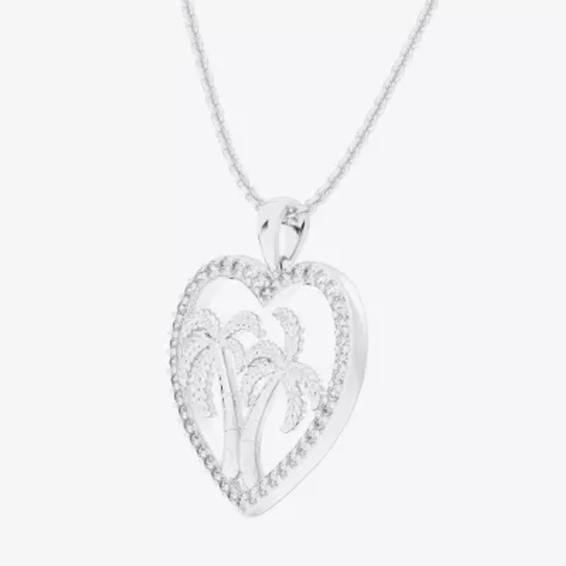 Palm Tree (G-H / Si1-Si2) Womens 1/3 CT. T.W. Lab Grown White Diamond 10K White Gold Heart 18 Inch Pendant Necklace