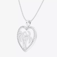 Palm Tree (G-H / Si1-Si2) Womens 1/3 CT. T.W. Lab Grown White Diamond 10K White Gold Heart 18 Inch Pendant Necklace