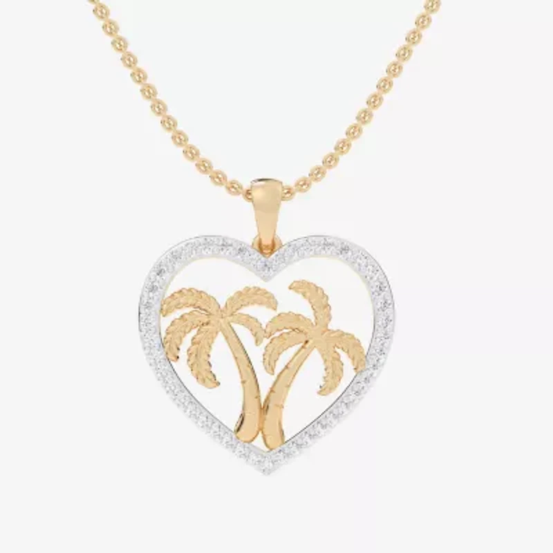 Palm Tree (G-H / Si1-Si2) Womens 1/3 CT. T.W. Lab Grown White Diamond 10K Gold Heart 18 Inch Pendant Necklace