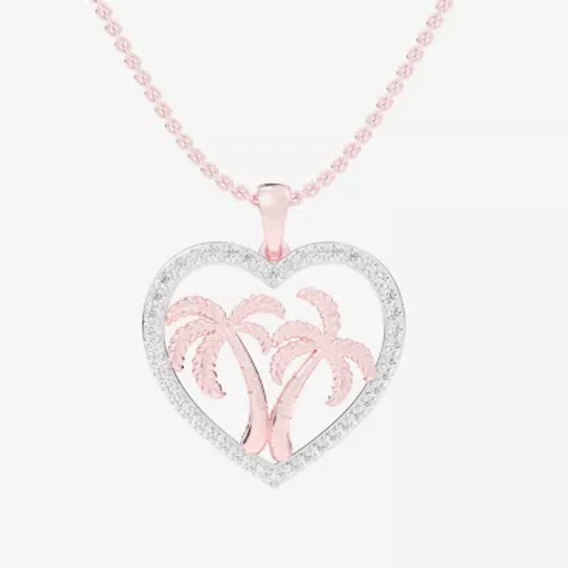Palm Tree (G-H / Si1-Si2) Womens 1/3 CT. T.W. Lab Grown White Diamond 10K Rose Gold Heart 18 Inch Pendant Necklace