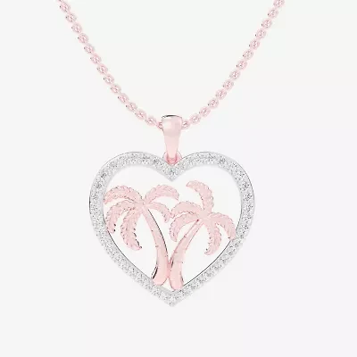 Palm Tree (G-H / Si1-Si2) Womens 1/3 CT. T.W. Lab Grown White Diamond 10K Rose Gold Heart 18 Inch Pendant Necklace