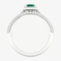 Modern Bride Gemstone Womens 1/2 CT. T.W. Genuine Green Emerald 10K White Gold Halo Bridal Set