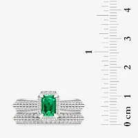 Modern Bride Gemstone Womens 1/2 CT. T.W. Genuine Green Emerald 10K White Gold Halo Bridal Set