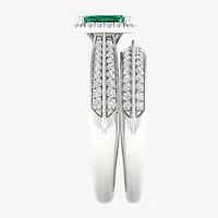 Modern Bride Gemstone Womens 1/2 CT. T.W. Genuine Green Emerald 10K White Gold Halo Bridal Set