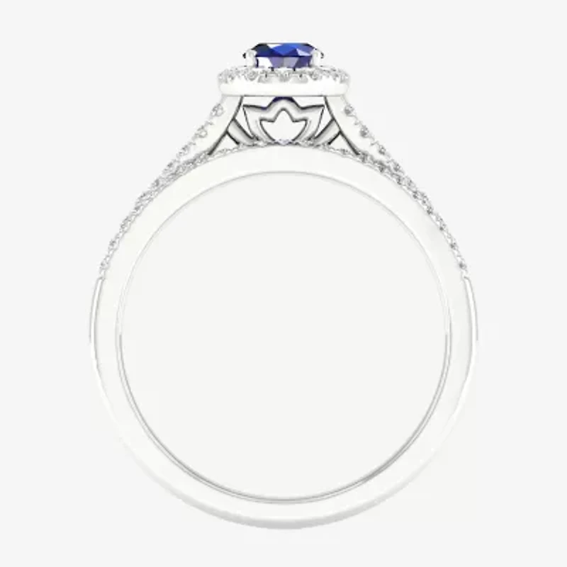 Modern Bride Gemstone and 1/3 CT. T.W. Diamond Halo Bridal Set 10K Gold