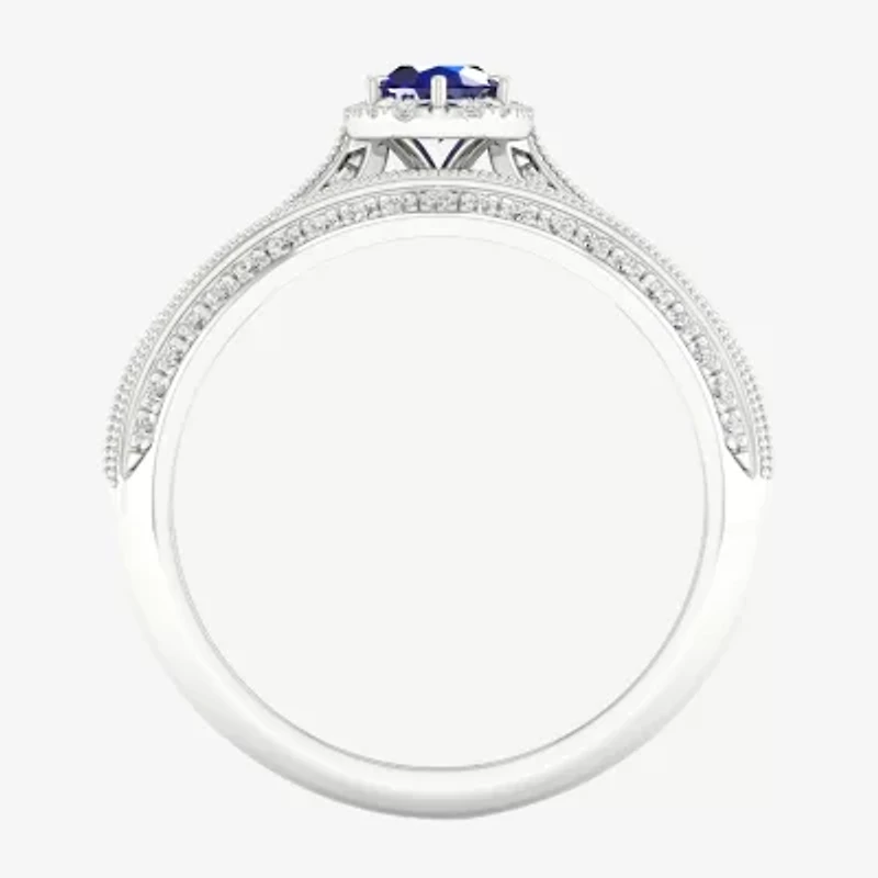 Modern Bride Gemstone and 1/2 CT. T.W. Diamond Oval Halo Bridal Set 10K Gold