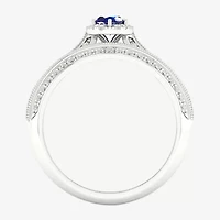 Modern Bride Gemstone and 1/2 CT. T.W. Diamond Oval Halo Bridal Set 10K Gold