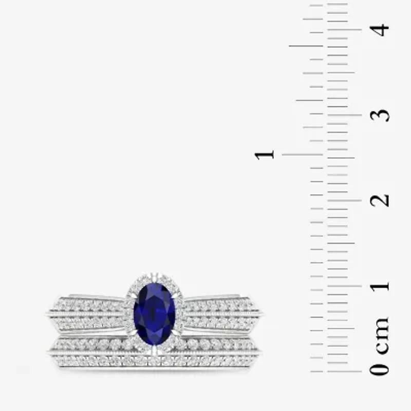 Modern Bride Gemstone and 1/2 CT. T.W. Diamond Oval Halo Bridal Set 10K Gold