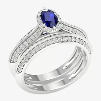 Modern Bride Gemstone and 1/2 CT. T.W. Diamond Oval Halo Bridal Set 10K Gold