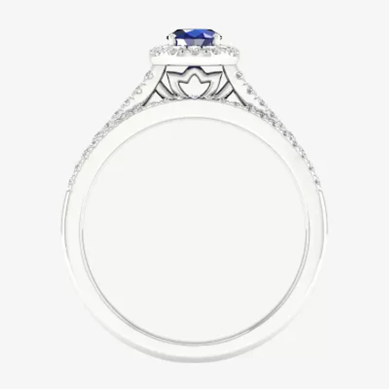 Modern Bride Gemstone and 1/3 CT. T.W. Diamond Oval Bridal Set 14K Gold